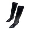 European and American pointed-toed wedge-heeled straight boots women's 2025 autumn new leather boots slim tall knight boots long boots