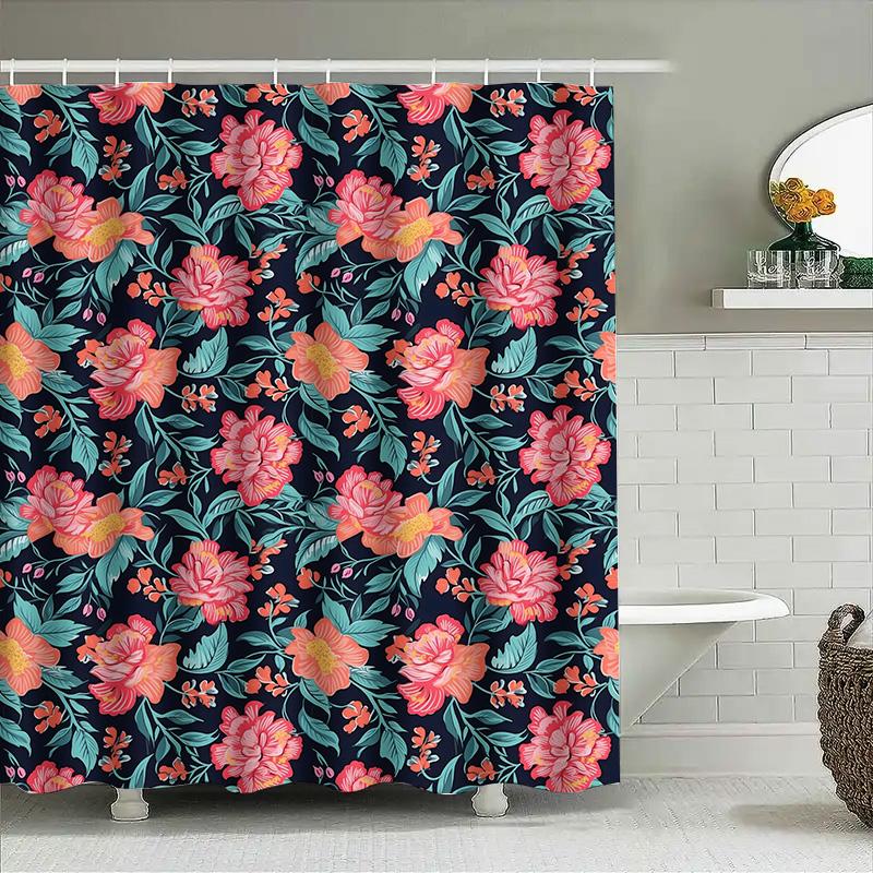 Fashionable Shower Curtain With Floral Print Perfect For Adding A Pop Of Color To Your Bathroom Decor