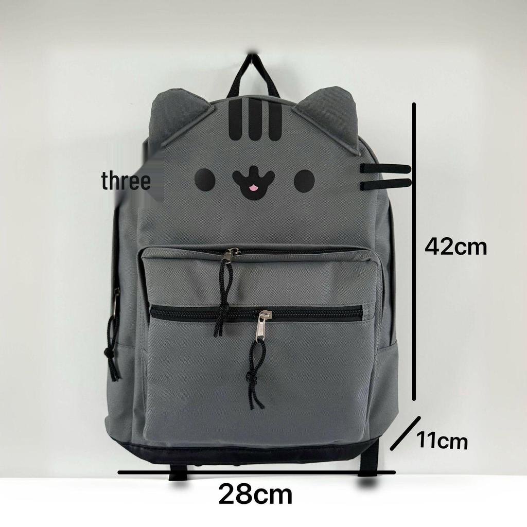 Double Shoulder Cartoon Cat & Bear Canvas Backpack - Cute, Large Capacity, Soft Brown & Milk White for Students
