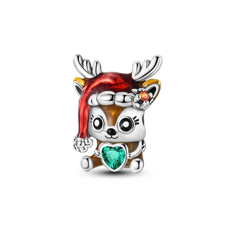 Copper Milu Deer Santa Claus Christmas Tree Snowma Pendant Bead Fit Braceletcharms For Jewelry Women Christmas Gift Making