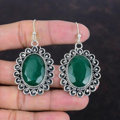Facettierte sambische Smaragd Ohrringe 925 Sterling Silber Ohrringe Unikat Design Schmuck Original Edelstein Ohrringe Geschenke für Sie handgefertigter Schmuck