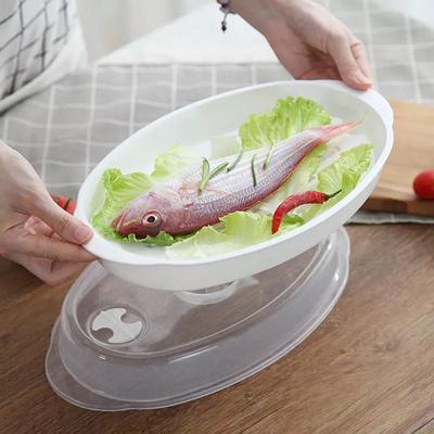 With Transparent Cover Microwaveable Fish Cooking Steamer Pan Dish for Home
