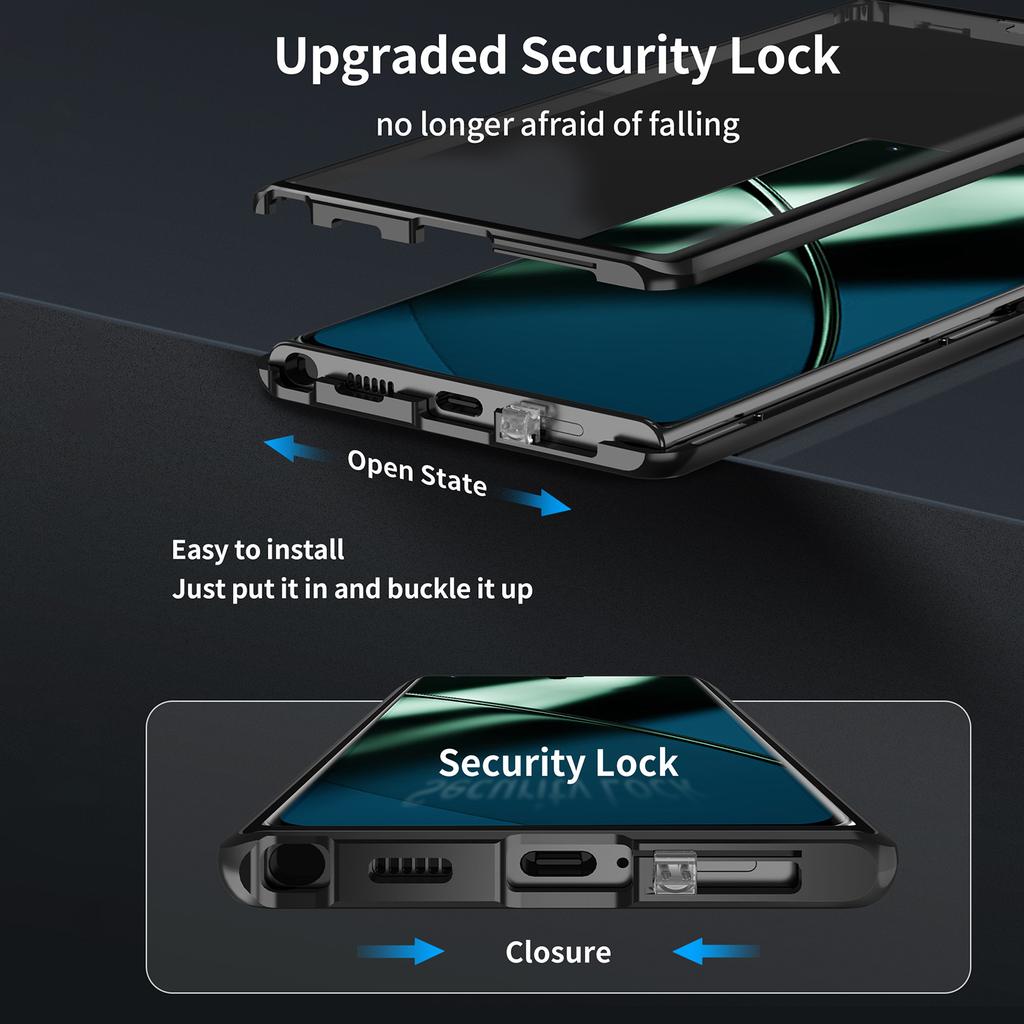 Metal Frame Case for OnePlus 11 5G Tempered Glass Phone Case Full Protection with Lock