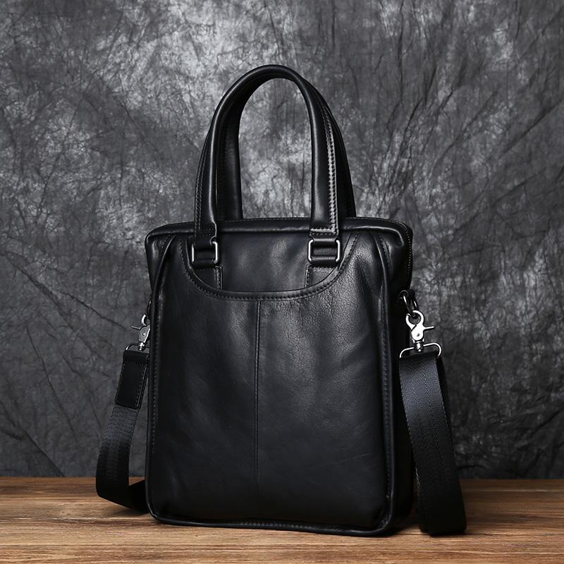 

NZPJ Men s Leather Business Handbag Top Layer Cowhide One Shoulder Messenger Bag Vertical Office Computer Bag Simple Briefcase чёрный