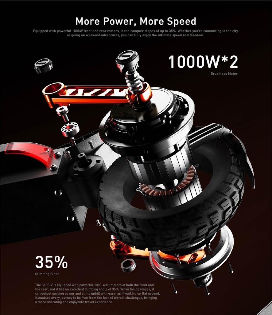 JOYOR S10-S-Z Electric Scooter 60V 18Ah Battery, 2*1000W Motors, 10” Tire, 65km/h Max Speed, 70-85km Range Adult Escooter