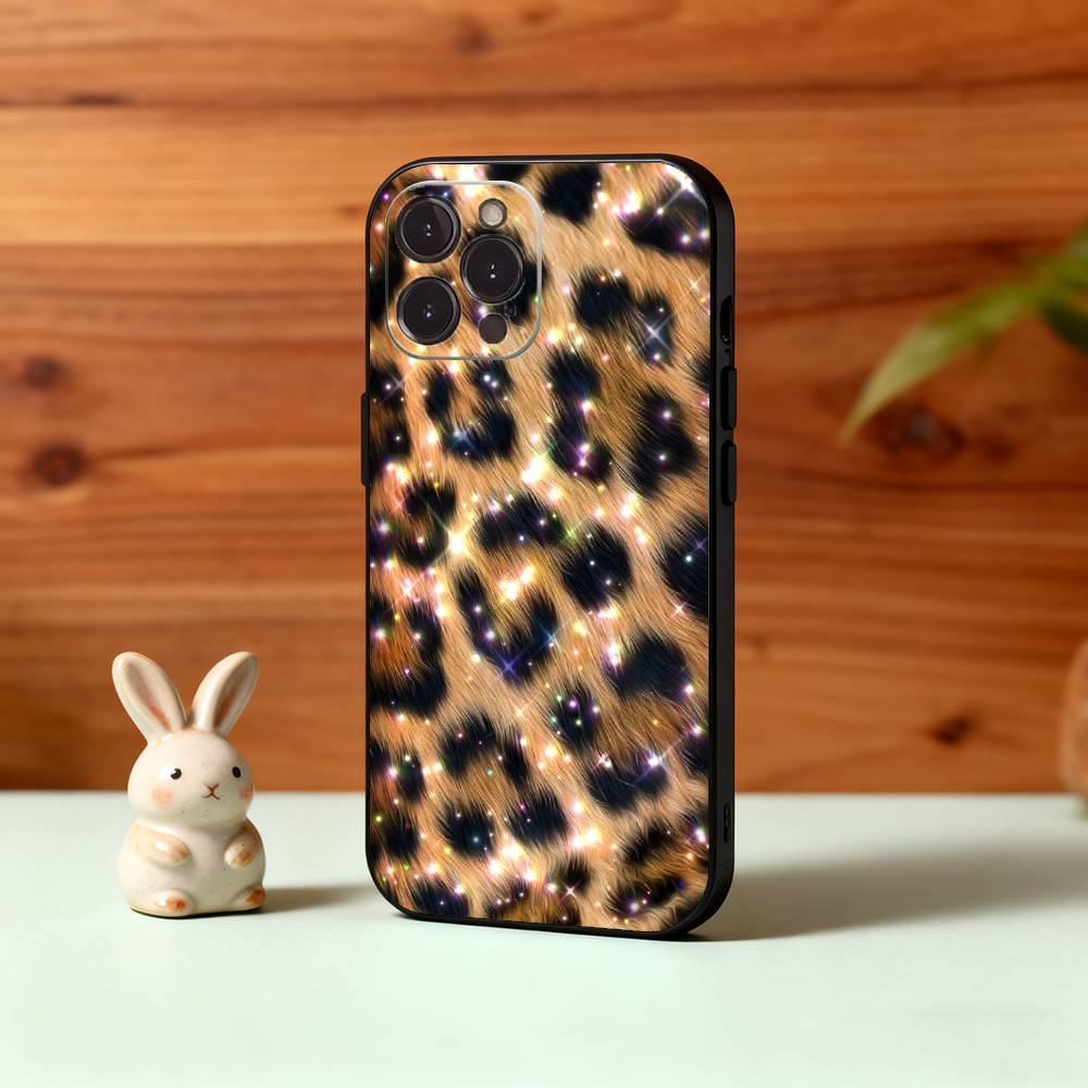 L-Luxury F-Fashion leopard Print Phone Case For iPhone17 16 15 14 13 12 11 Pro Max Plus,5G Soft Black Case