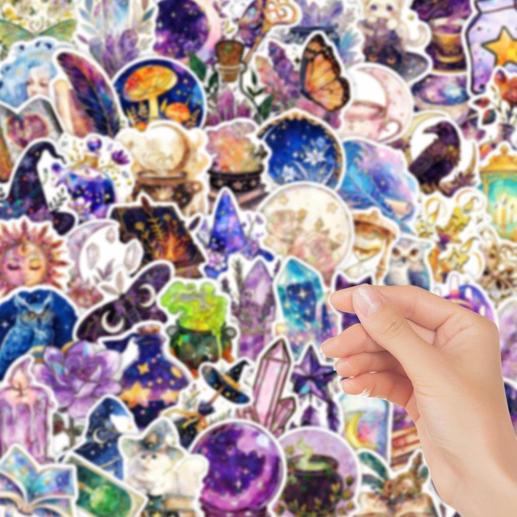60PCS Cartoon Magic Academy Stickers: Purple Dream Decorations for Guitar, Notebook, Luggage - Waterproof and DIY-ready.