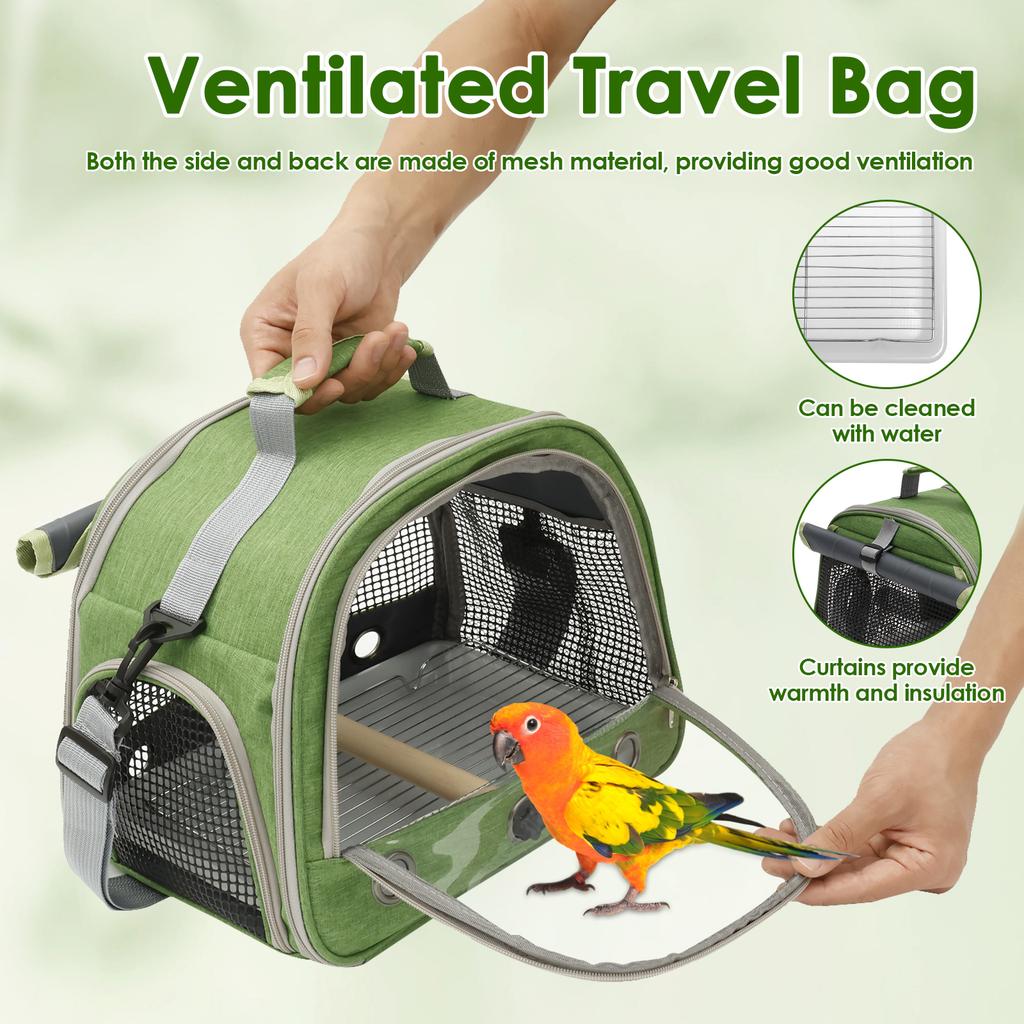 Bird Carrier Parrot Travel Cage with Tray and Breathable Clear Window Portable Bird Travel Carrier Double Zipper Clear Door
