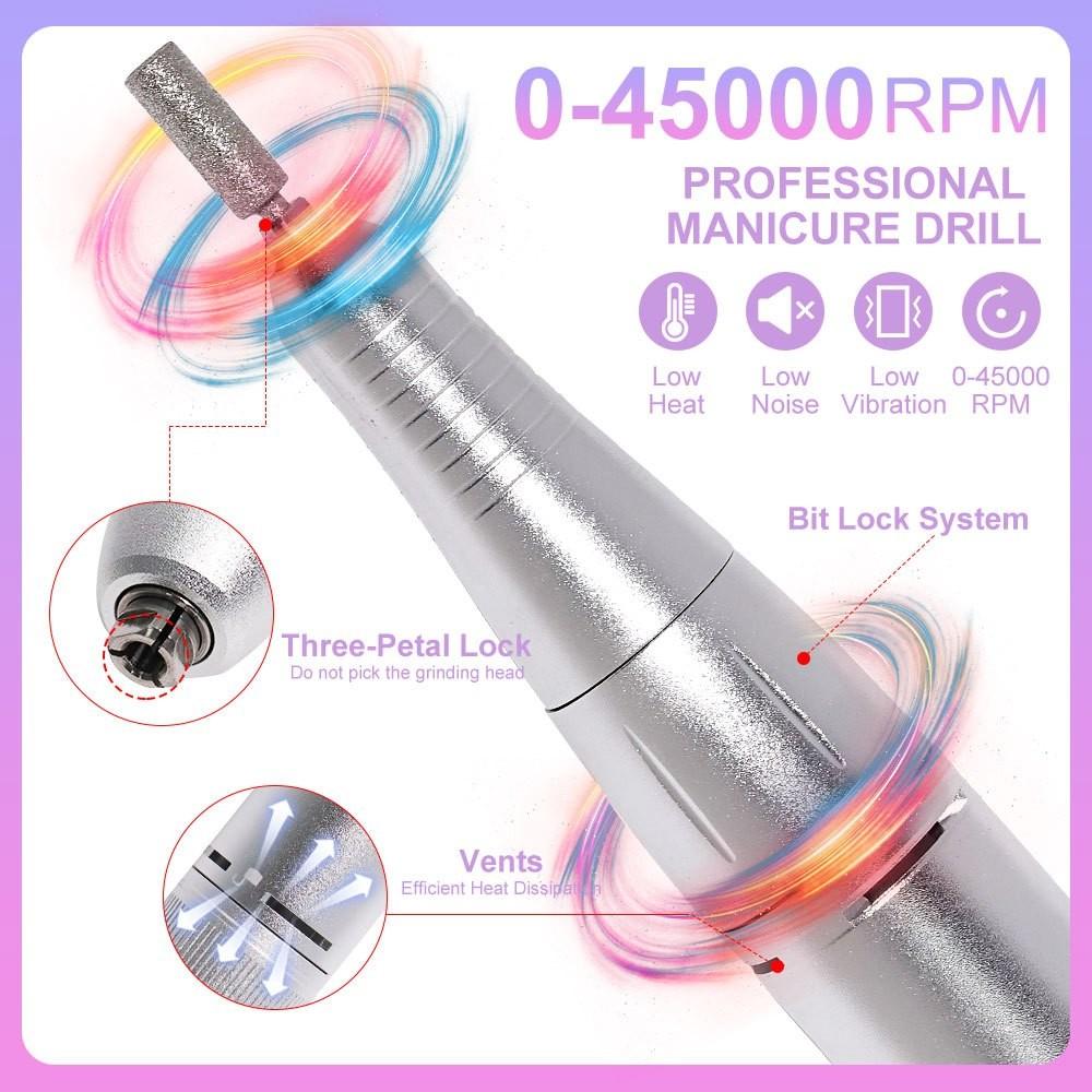 45000RPM Portable Electric Nail File Machine Nail Polishing Tool Rechargeable Professional Manicure Drill Kit