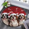 Hunde in Weihnachtsmützen Runder Teppich, Teppich für Wohnzimmer Schlafzimmer Sofa Spielzimmer Dekoration, Rutschfeste Fußmatte