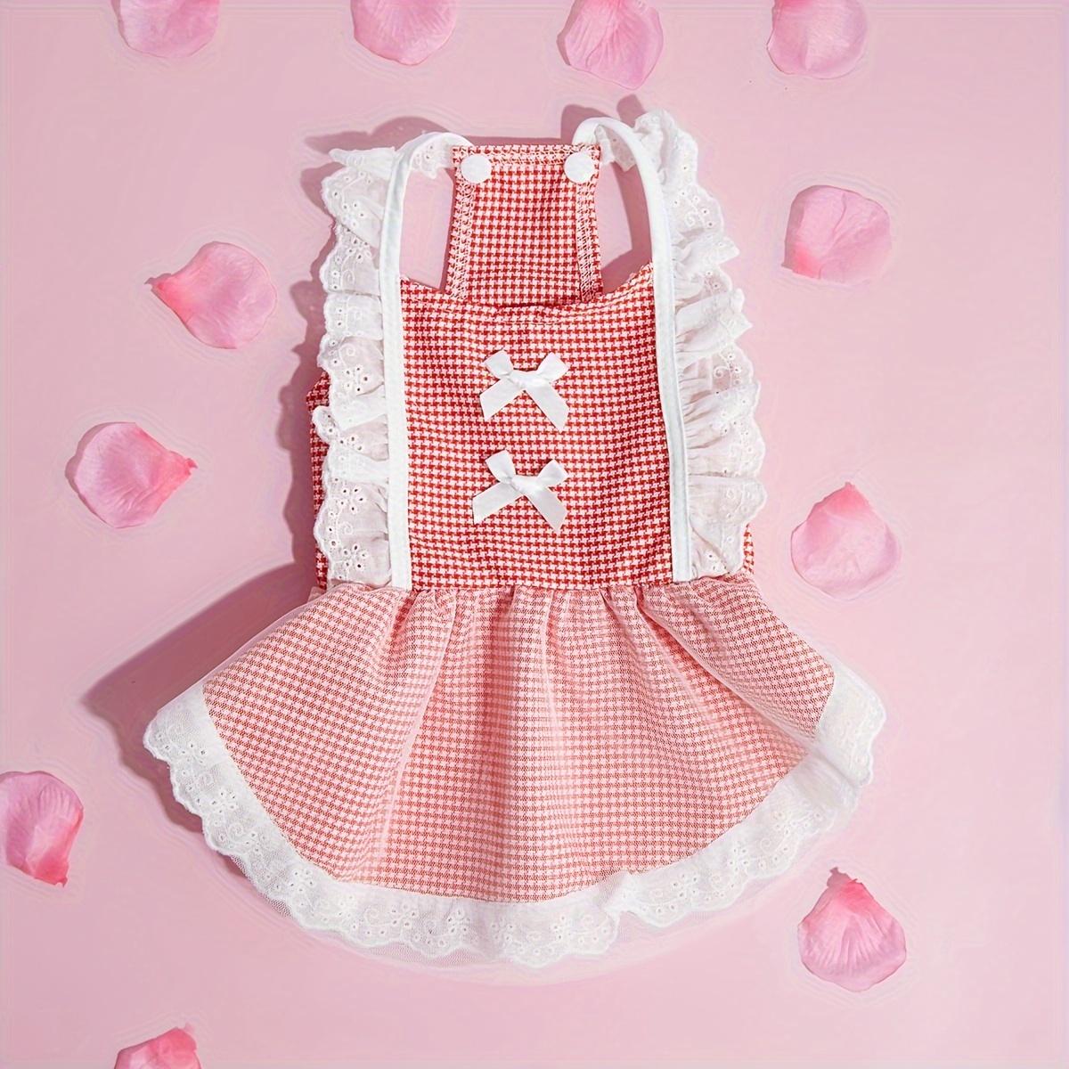 

Lovely Plaid and Lace Small Dog Dress Valentine s Day Dog Outfit Party Puppy Costume Spring Cat Skirt XS（old） червоний