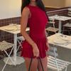 Vestido Mini Rojo Sólido Sin Mangas para Mujer Primavera Verano Dobladillo Escalonado con Volantes Vestido de Fiesta Bodycon
