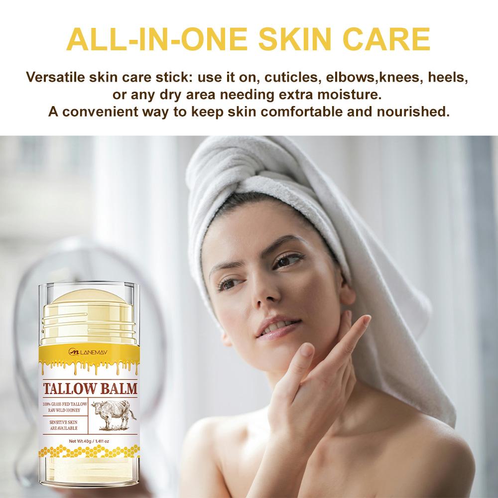 Tallow Balm Stick-Moisturizing, Nourishing And Soothing Facial Skin-With Grass-Fed Tallow, Raw Wild Honey And Olive Oil-40g