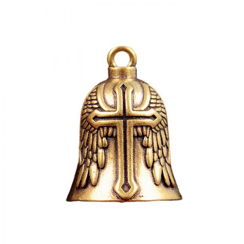 Brass Vintage Cross Bell Keychain Handmade Wind Chime Pendant Ethnic Style Key Ring Decor