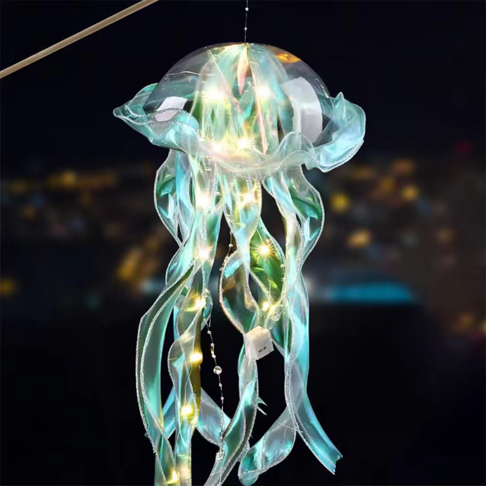 DIY Handmade Jellyfish Lantern Upgraded Thick Material Decorative Hanging LED Light Glowing Jellyfish Lamp Flower Versatile Use