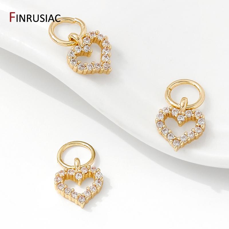 14K Gold Plated Brass Cute Heart Charms Pendants For Jewelry,Inlaid Zircon Pendant For DIY Necklace Bracelet Making Accessories