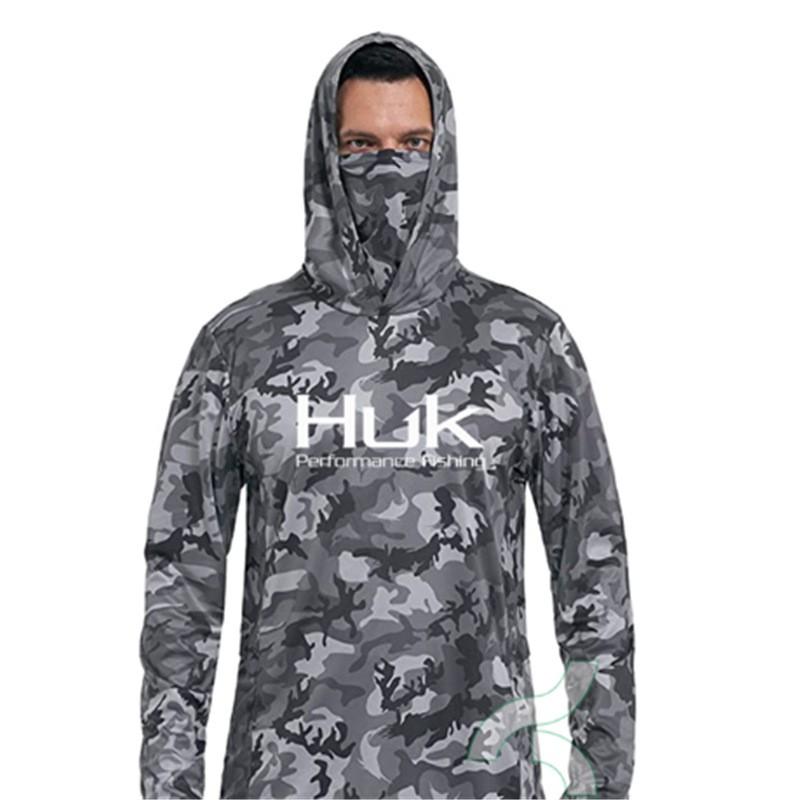 HUK Mens Quick Dry Fishing Hoodie With Face Cover UPF Lightweight Wear