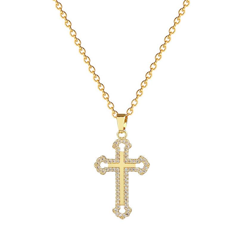Empty Cross Set Light Luxury Temperament Gorgeous Full Diamond Necklace Female Versatile Clavicle Titanium Steel Chain