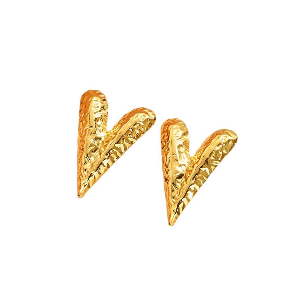 18K Gold Irregular Hammered Heart Stainless Steel Stud Earrings for Women
