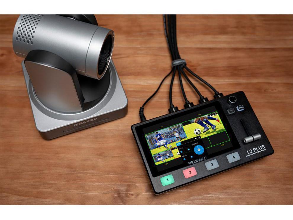FEELWORLD L2 PLUS Multi-Camera Video Switcher with Chroma Key Control and PTZ Camera USB Direct.