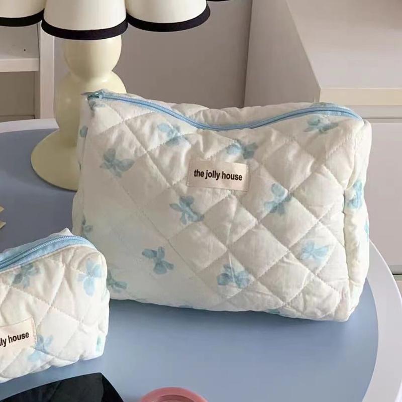 Cute Bow Cotton Makeup Bag Women Zipper Cosmetic Organizer Female Cloth Box Shape Portable Toiletry Case for Girls