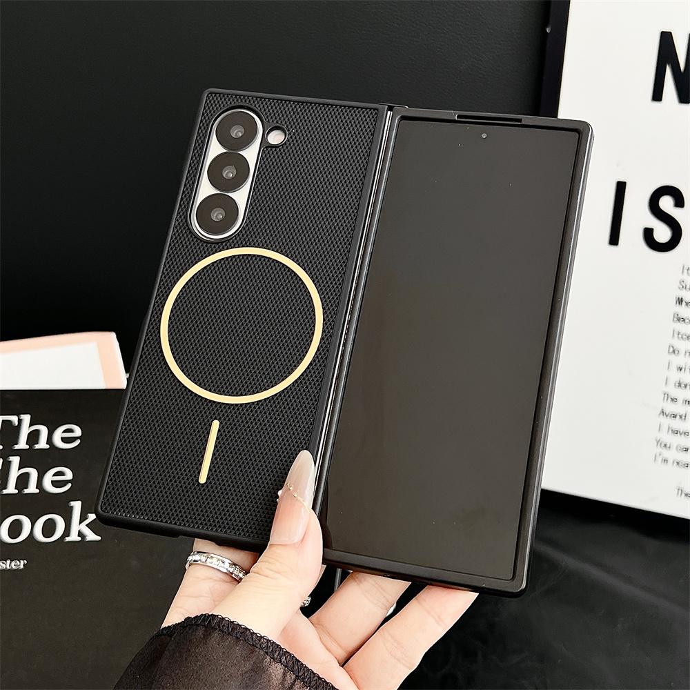 

Magnetic Phone Case For Samsung Z Fold 7 6 5 4 3 5G Rhombus Texture PU Leather Hard PC Protective Cover Galaxy Z Fold6 чорний