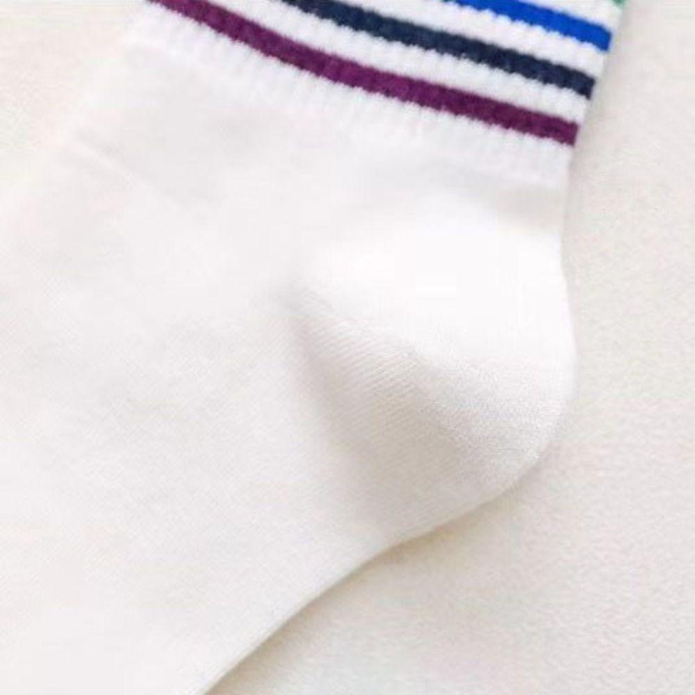 6Pairs Multicolor Rainbow Stripes Socks Mid-calf Cotton Socks Cozy Rainbow Tube Sock Outdoor Sports