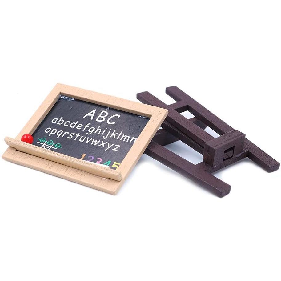 Puppenhaus-Dekorationszubehör, Miniatur-Staffelei aus Holz, Mini-Kreidetafel, Miniatur-Kunstbedarf für Puppen 1:12 Miniatur-Spielset