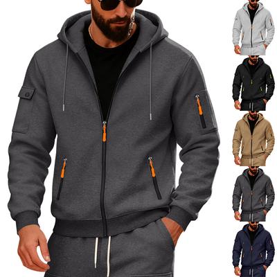 Sudadera con capucha holgada de talla grande para hombre con bolsillo de manga con cremallera y forro polar. Sudadera informal para ropa deportiva. Cárdigan de corte holgado para primavera e invierno.