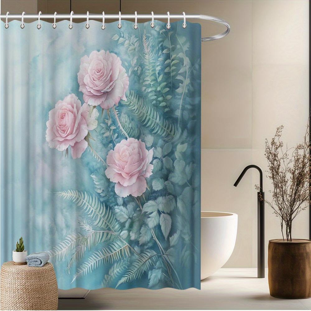 

Pink Rose Shower Curtain, Delicate Floral Design With Roses & Ferns, Anti-Fade Polyester, Machine Washable, Elegant Bath Decor W60H190(CM)-1 Pcs
