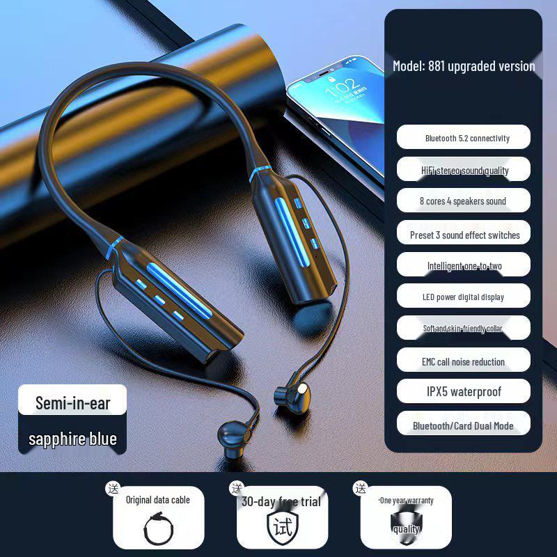 New 10,000mAh Noise-Cancelling Waterproof Wireless Sports Neckband Bluetooth Earbuds