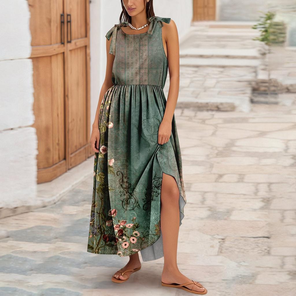 Women's Summer Fashion Tank Dress A-Line Sleeveless Casual Floral/Solid Pocket Dress