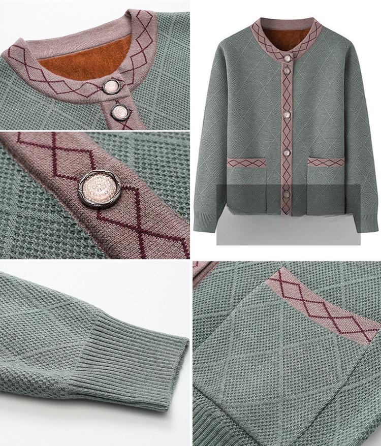 Herbst- und Winterpulloverjacke für Mittelalte und Ältere, plus Samtverdickung, Mutter, große Größe, gestrickte Herbst- und Winterstrickjacke