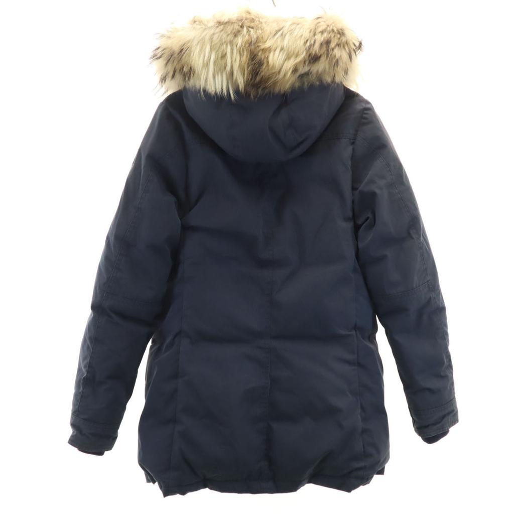 Pyrenex Kurtka puchowa 38 Granatowa Z futrem z szopa pracza Damska Używana