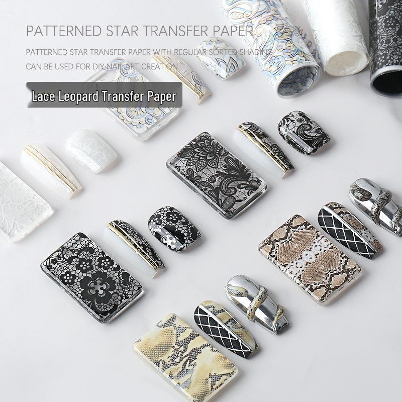 Starry Sky Nail Art Transfer Stickers: Lace & Leopard Laser Prints