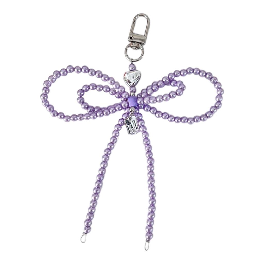 Elegant Bowknot Keychain Charm Silver Heart Pendant Woman Accessories Fashion Bag Charm Beaded Key Pendant for Key Bag