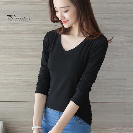 Women Shirt T-Shirt Crew/V Neck Slim Fit Pullover Long Sleeve Stretchy Keep Top Warm Solid Color Autumn Basic Tee Tops Daily Clothing Cold Resistant