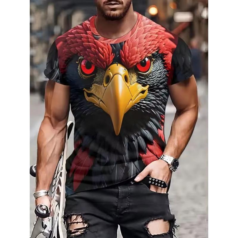 Cool Eagle Pattern T Shirt for Men Clothing 3D Print Flame Eagle Summer Streetwear Trendy Short Sleeve Men Y2k T-Shirts Tops