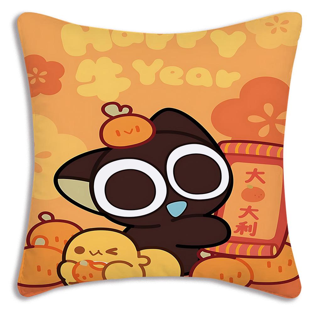 Cartoon luo xiaohei cat Pillow Covers Cartoon Sofa Decorative Home Double-sided Printing Short Plush Cute Cushion Cover