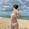 Women's 2025 Solid Color Plaid Backless Bikini Swimsuit