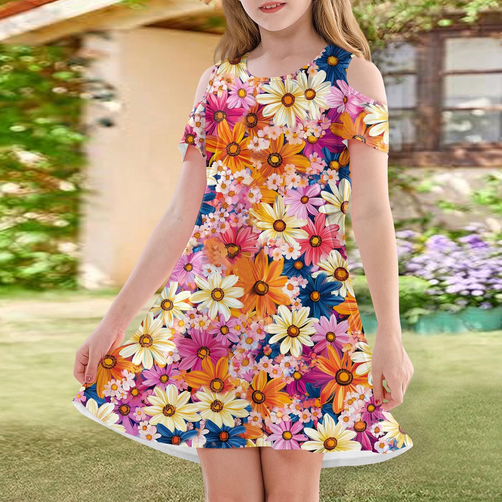 

Платье А-силуэта для девочек - летнее повседневное платье без рукавов для малышей 120 оранжевый