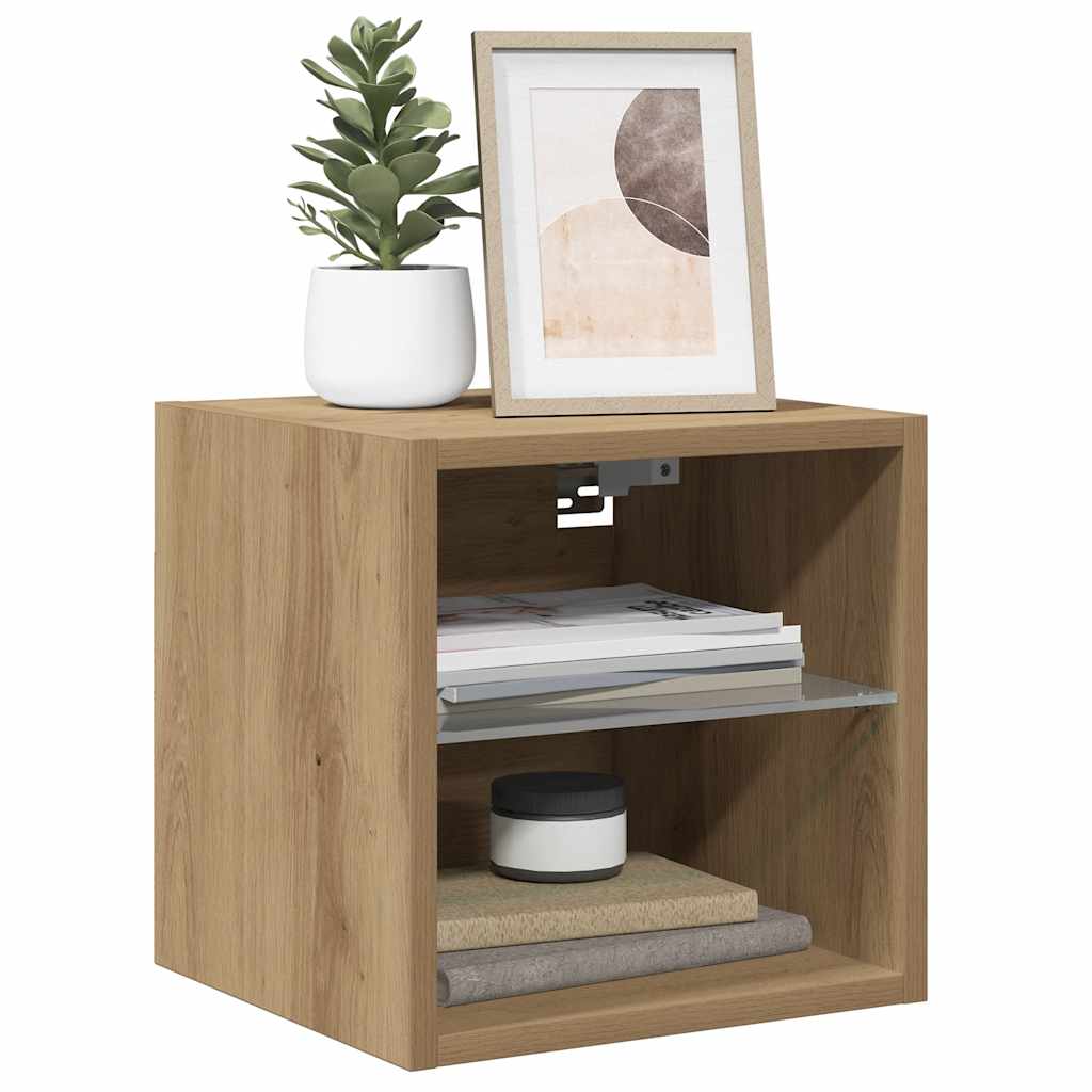 Wall Mounted TV Cabinet with RGB LED Lights Artisan Oak Finish 30 x 28.5 x 30 cm