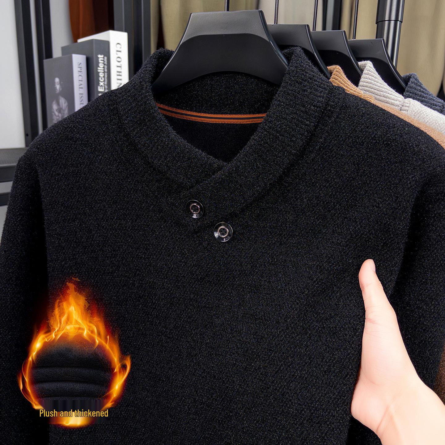 

Men s Winter V-Neck Knit Sweater - Korean Style, Long Sleeve, Casual, Thickened, Middle-aged & Young M чорний