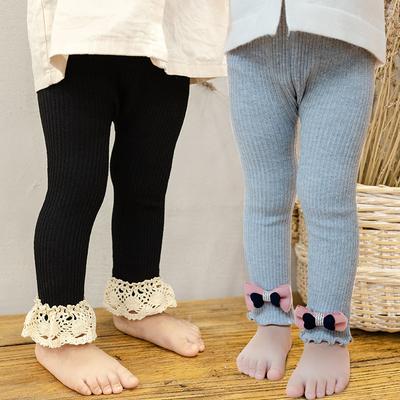 Spring And Autumn Baby Large PP Bottom Pants With Vertical Stripes And Bow Can Be Opened, Children'S Nine Point Pants, Girls' Pants