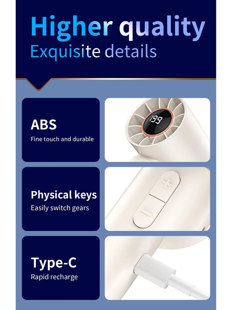 New T-12 Mini Handheld Fan: USB Charging, 100-Speed Digital Display, High-Speed Silent Turbine