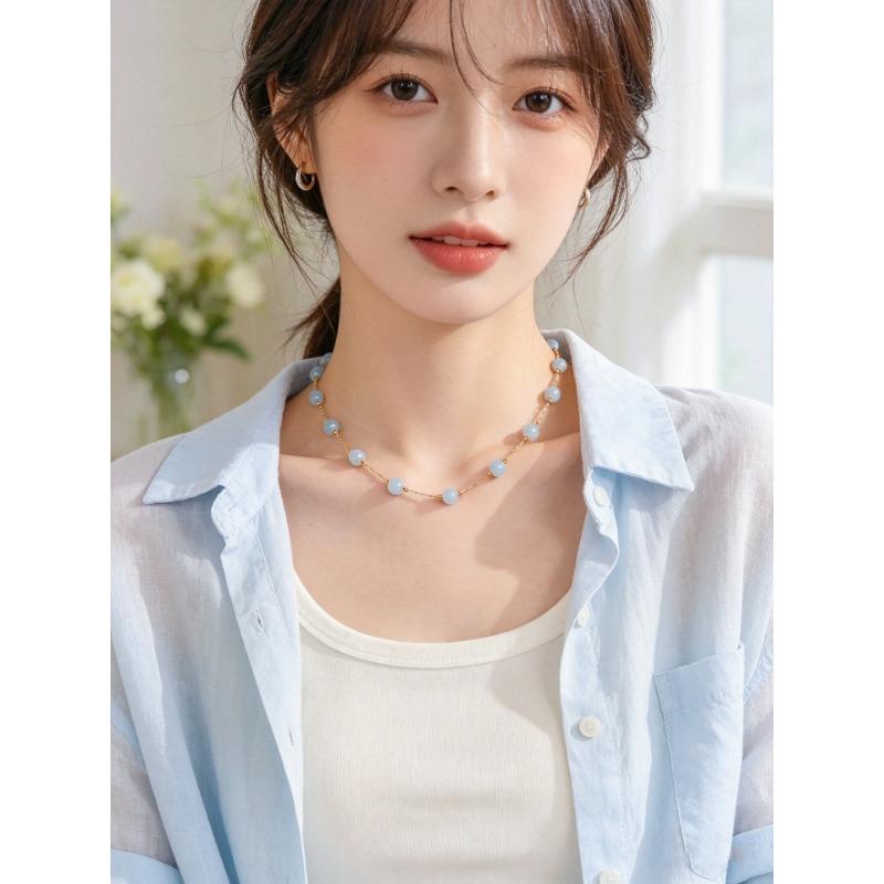 Women Light Luxury Minority Design Crystal Pearl Beaded Clavicle Necklace