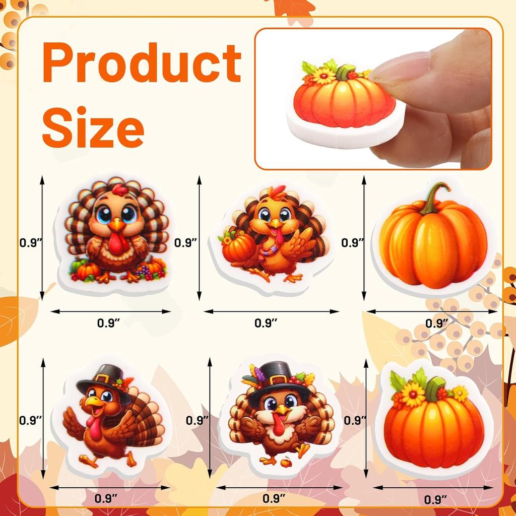 Ceiba Tree 60Pcs Thanksgiving Turkey Mini Erasers for Kids Bulk Pumpkin Pencil Erasers Stationery for Kids Student Classroom Prizes Homework Rewards
