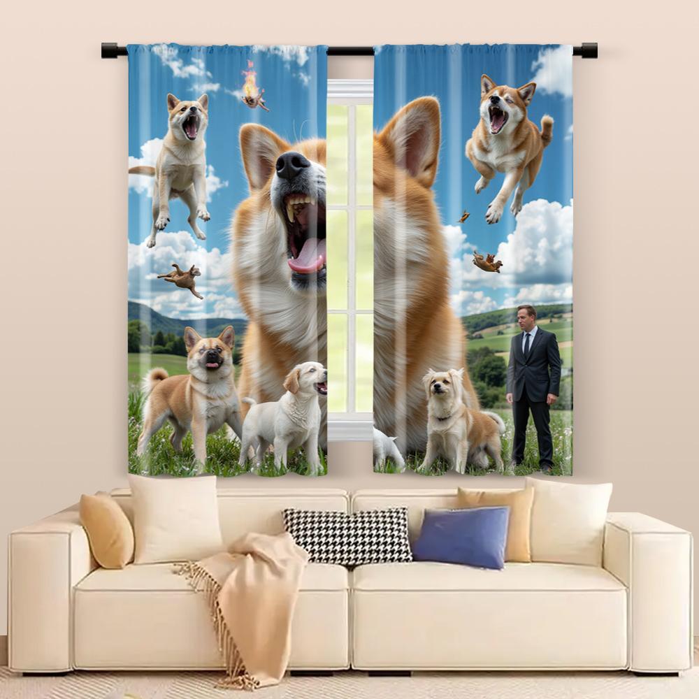 Set Of 2 Filtering Curtains Excluding Rods Non Movable Without Batteries Shiba Inu Use Bedrooms Living Rooms Made Polyester Sitting Room Window