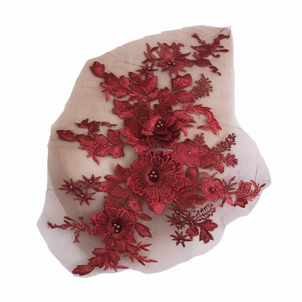 3D Flowers Sequin Applique Rhinestone Embroidered Beaded Mesh Lace Fabric Trim Floral Lace Big Size Embroidered Flower Applique