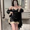 Pajamas Women's Summer Ice Silk Nightgown Two-piece Set High-end New Pure Desire Sexy Loungewear Spring and Autumn